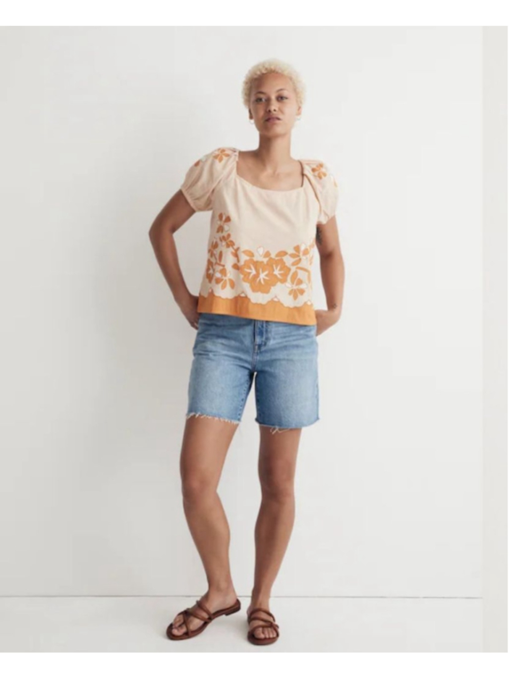 Women's Madewell Beige Orange Floral Blouse S